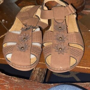 Brown Floral Women's Sandals